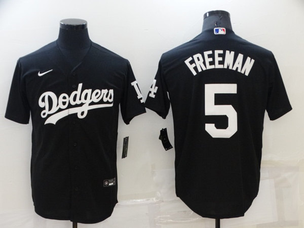 Men's Los Angeles Dodgers #5 Freddie Freeman Black Cool Base Stitched Baseball Jersey